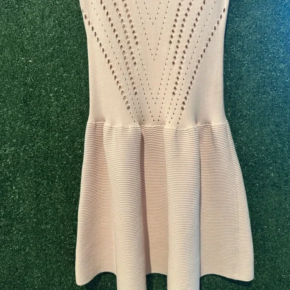 Maje Majeeryne Knit Fitted Lazer Mini Dress Light Pink Flare Ruffle - Picture 5 of 11